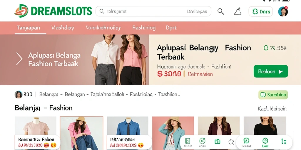 Antarmuka aplikasi DREAMSLOTS dengan berbagai pilihan fashion.