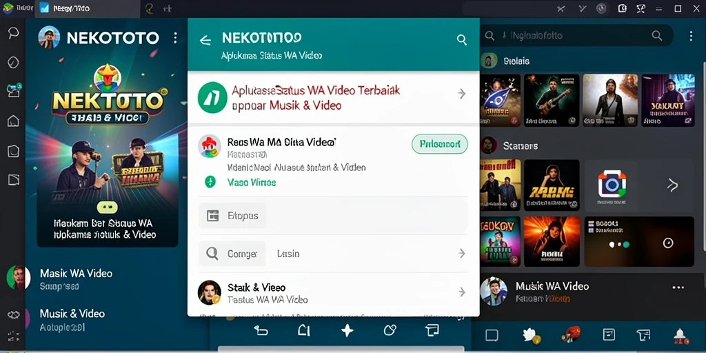 Tampilan antarmuka NEKOTOTO dengan koleksi status video yang menarik.