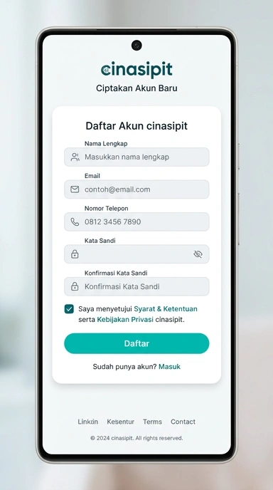 Tampilan halaman daftar cinasipit