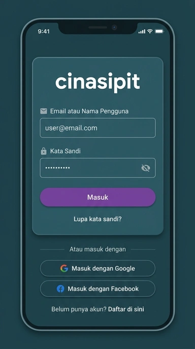 Tampilan halaman login cinasipit